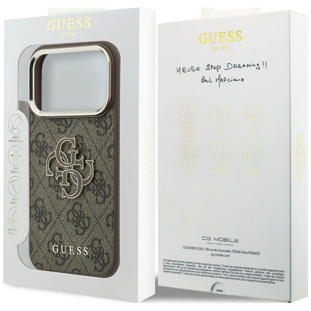 Guess 4G & Big Resin-logo-etui til iPhone 17 Pro / 18 Pro – Brun