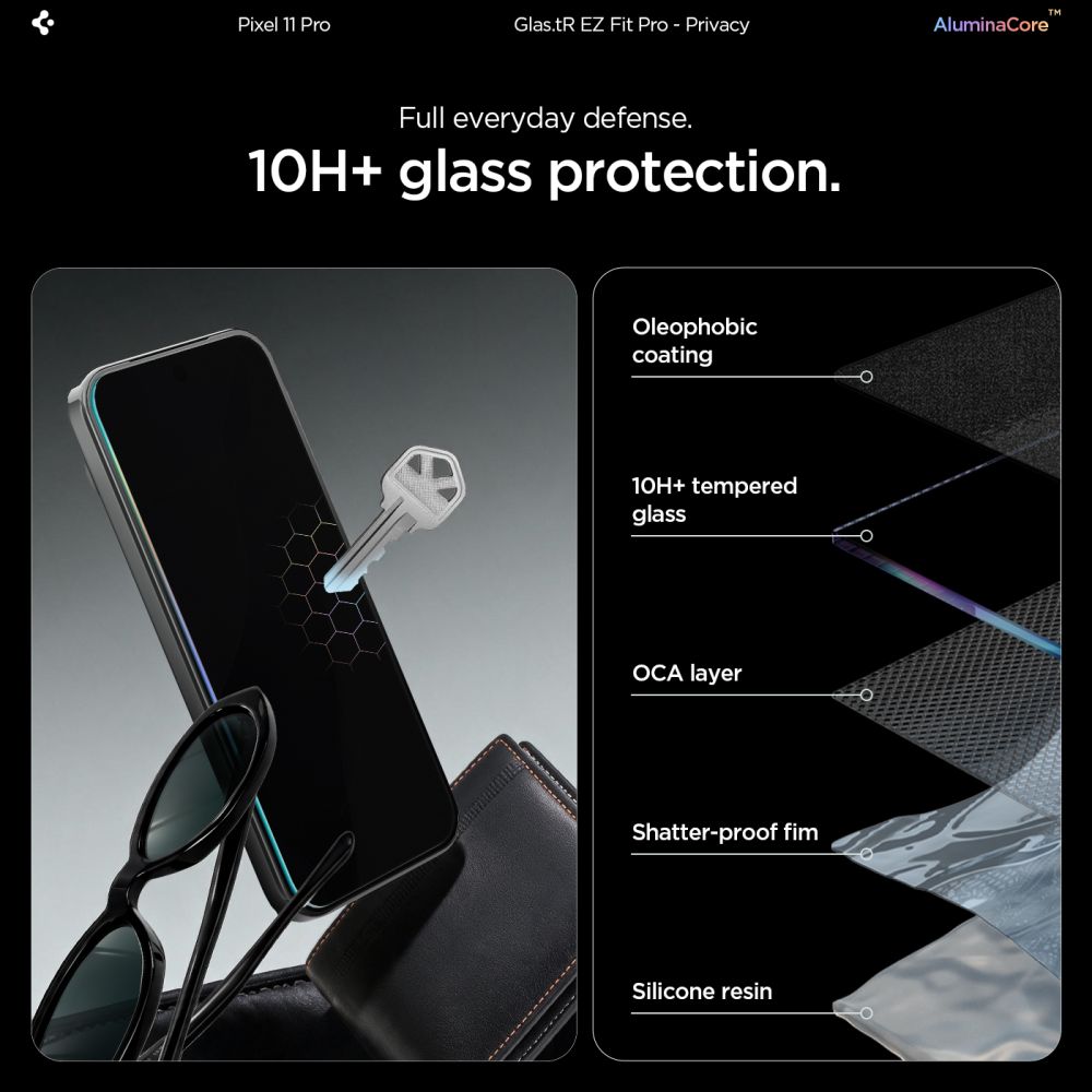 Spigen Glas.tR EZ Fit Pro HD Privacy 2-pak hærdet glas til Google Pixel 9/9 Pro/10/10 Pro/11/11 Pro