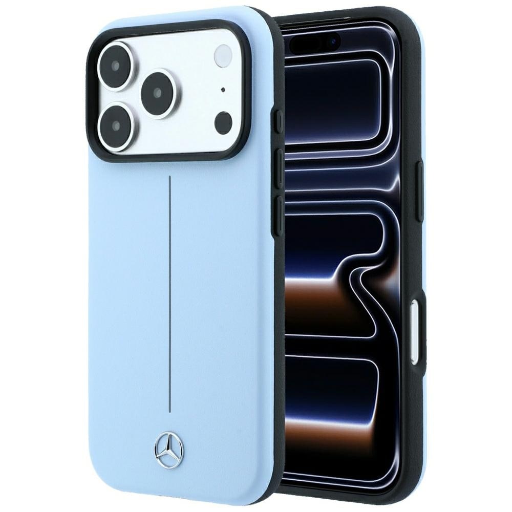 Mercedes Iconic Line læderetui delvis omslutning m. MagSafe til iPhone 18 Pro/17 Pro – Blå