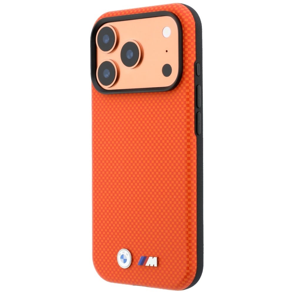 BMW M Quadrille Kevlar Metal Logo MagSafe-etui til iPhone 17 Pro Max / 18 Pro Max – Orange