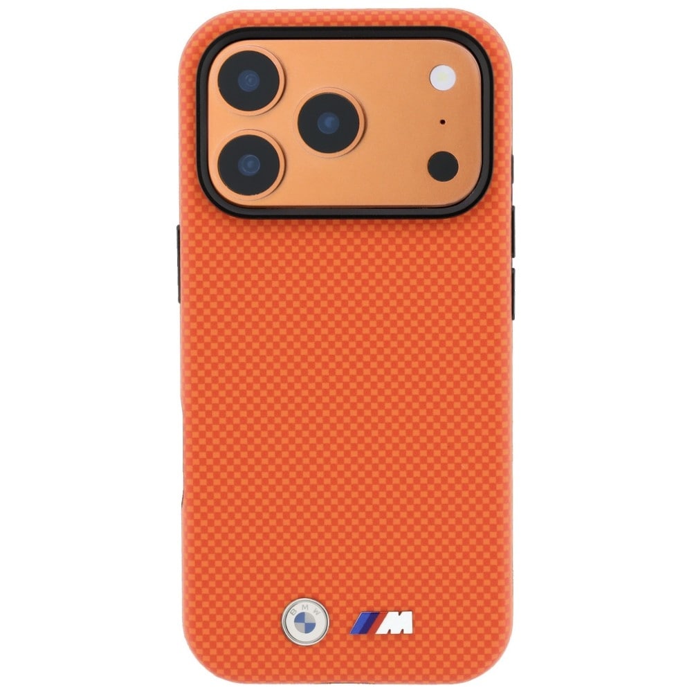 BMW M Quadrille Kevlar Metal Logo MagSafe-etui til iPhone 17 Pro Max / 18 Pro Max – Orange