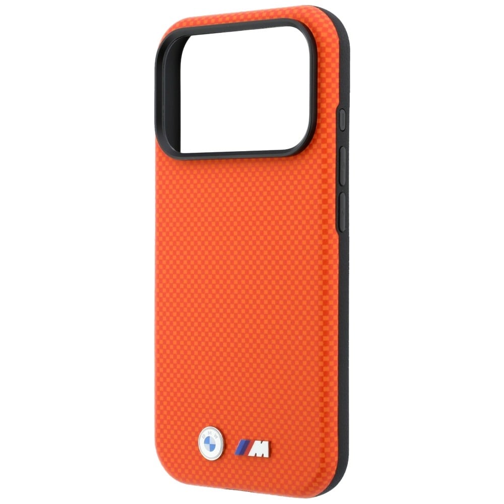 BMW M Quadrille Kevlar Metal Logo MagSafe-etui til iPhone 17 Pro Max / 18 Pro Max – Orange