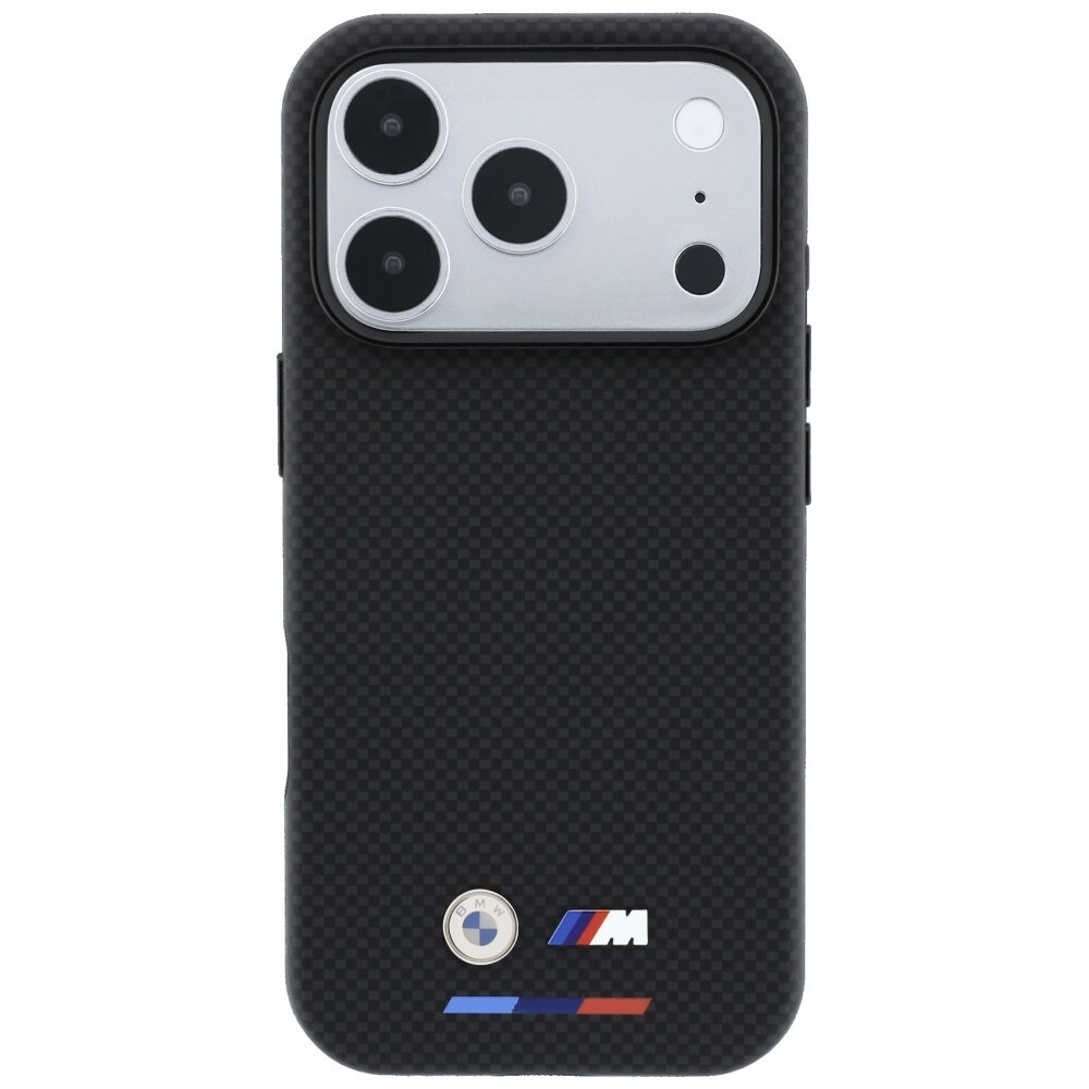 BMW M Quadrille Kevlar Tricolor & Metal Logo MagSafe-etui til iPhone 17 Pro / 18 Pro – Sort