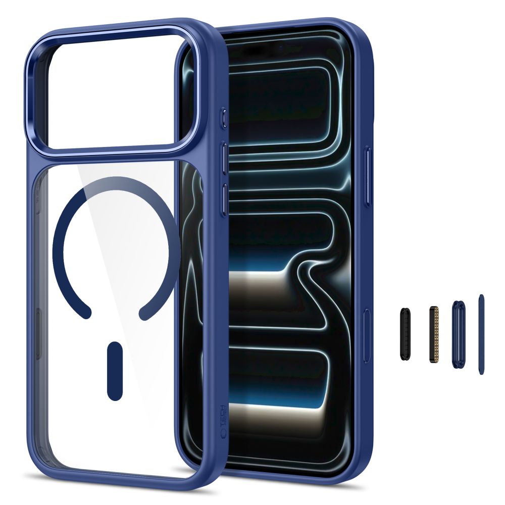 Tech-Protect Magmat Magsafe CC-etui til iPhone 17 Pro Max / 18 Pro Max – gennemsigtig marineblå