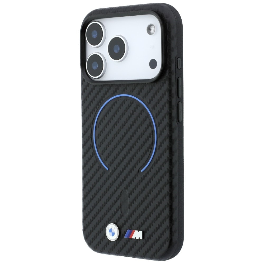 BMW MagSafe-etui med kulfibermønster til iPhone 17 Pro Max / 18 Pro Max – Sort