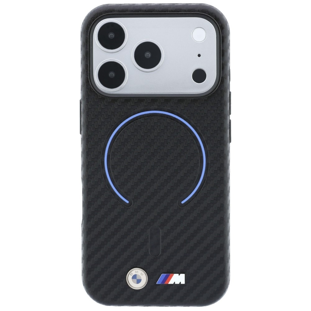 BMW MagSafe-etui med kulfibermønster til iPhone 17 Pro Max / 18 Pro Max – Sort
