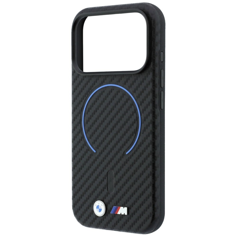 BMW MagSafe-etui med kulfibermønster til iPhone 17 Pro Max / 18 Pro Max – Sort