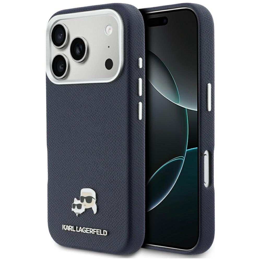 Karl Lagerfeld Karl & Choupette-nåle Saffiano MagSafe-etui til iPhone 17 Pro Max – Blå