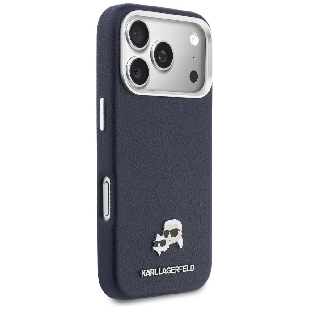 Karl Lagerfeld Karl & Choupette-nåle Saffiano MagSafe-etui til iPhone 17 Pro Max – Blå