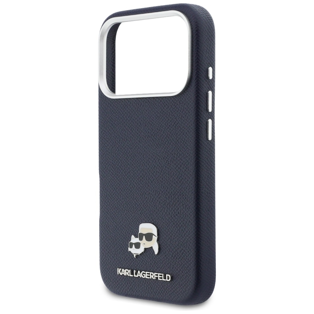 Karl Lagerfeld Karl & Choupette-nåle Saffiano MagSafe-etui til iPhone 17 Pro Max – Blå
