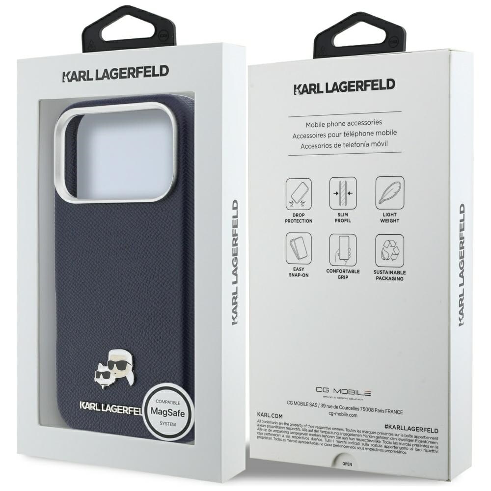 Karl Lagerfeld Karl & Choupette-nåle Saffiano MagSafe-etui til iPhone 17 Pro Max – Blå