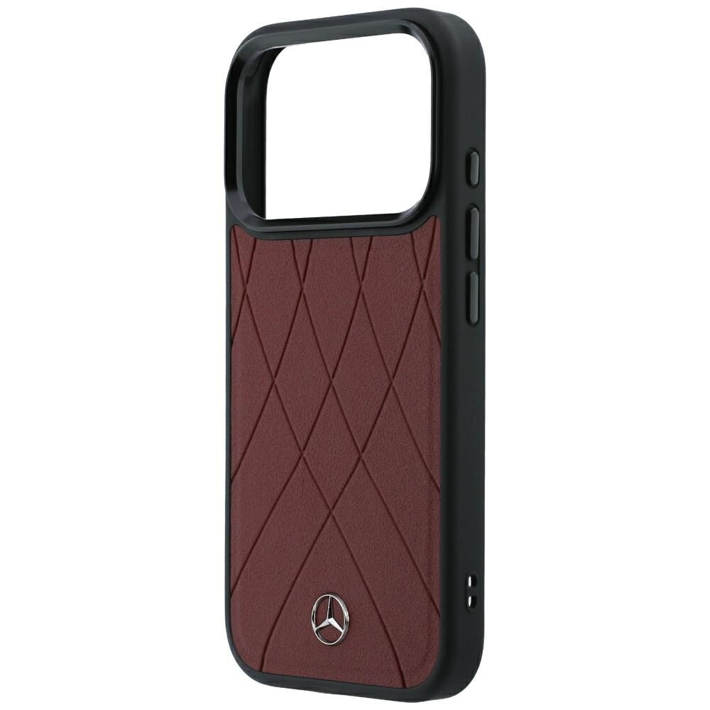 Mercedes læderetui med krydsende linjer og MagSafe til iPhone 17 Pro Max / 18 Pro Max – burgunder