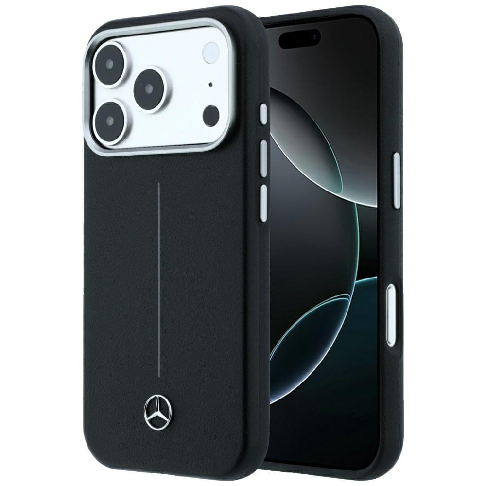 Mercedes læderetui delvis omslutning, Iconic Line m. MagSafe til iPhone 18/17 Pro Max – Sort
