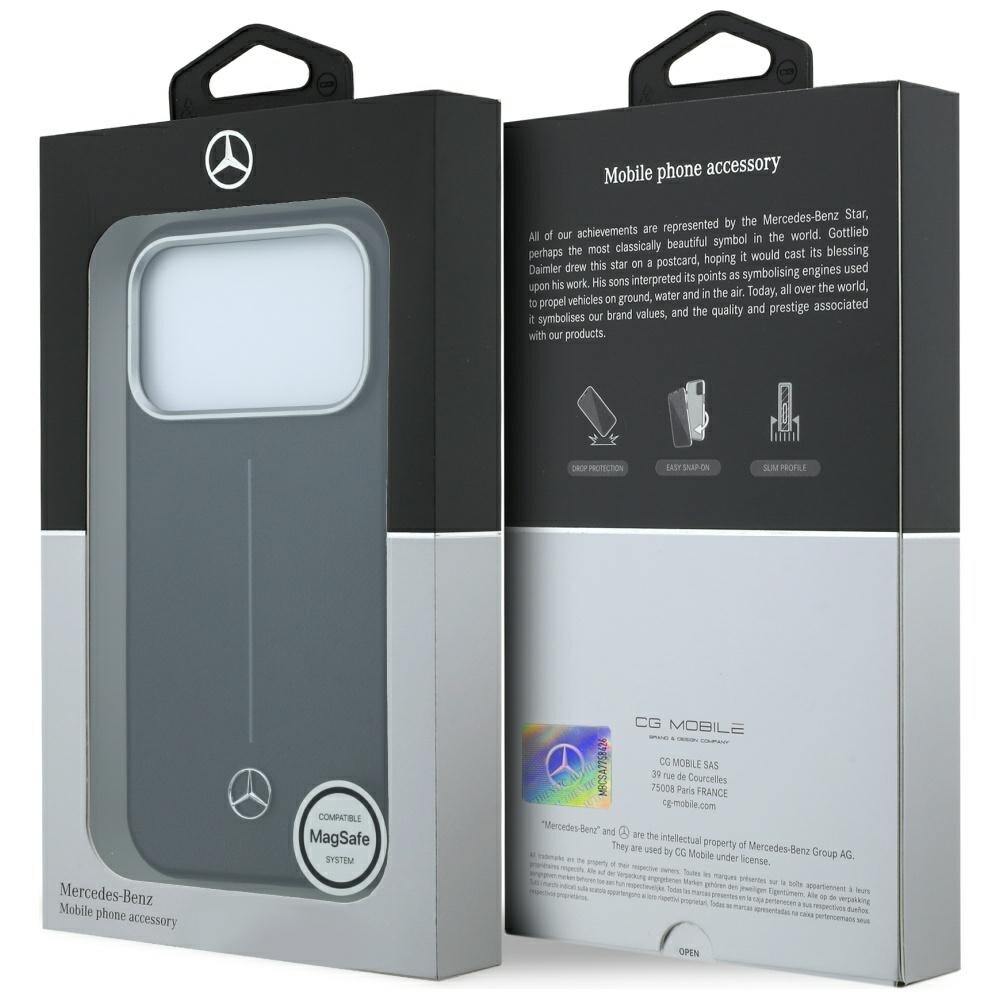 Mercedes læderetui delvis omslutning, Iconic Line m. MagSafe til iPhone 18/17 Pro Max – Sort