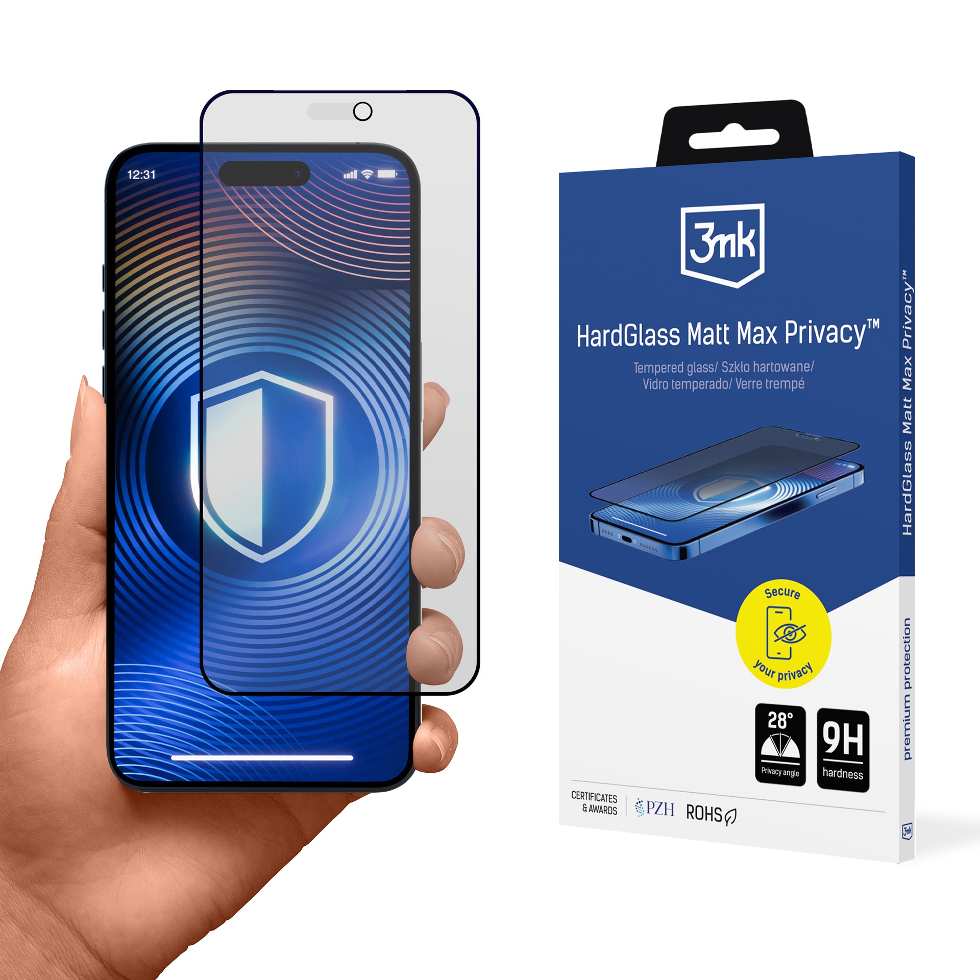 3mk HardGlass Matt Max Privacy hærdet glas til iPhone 18 Pro