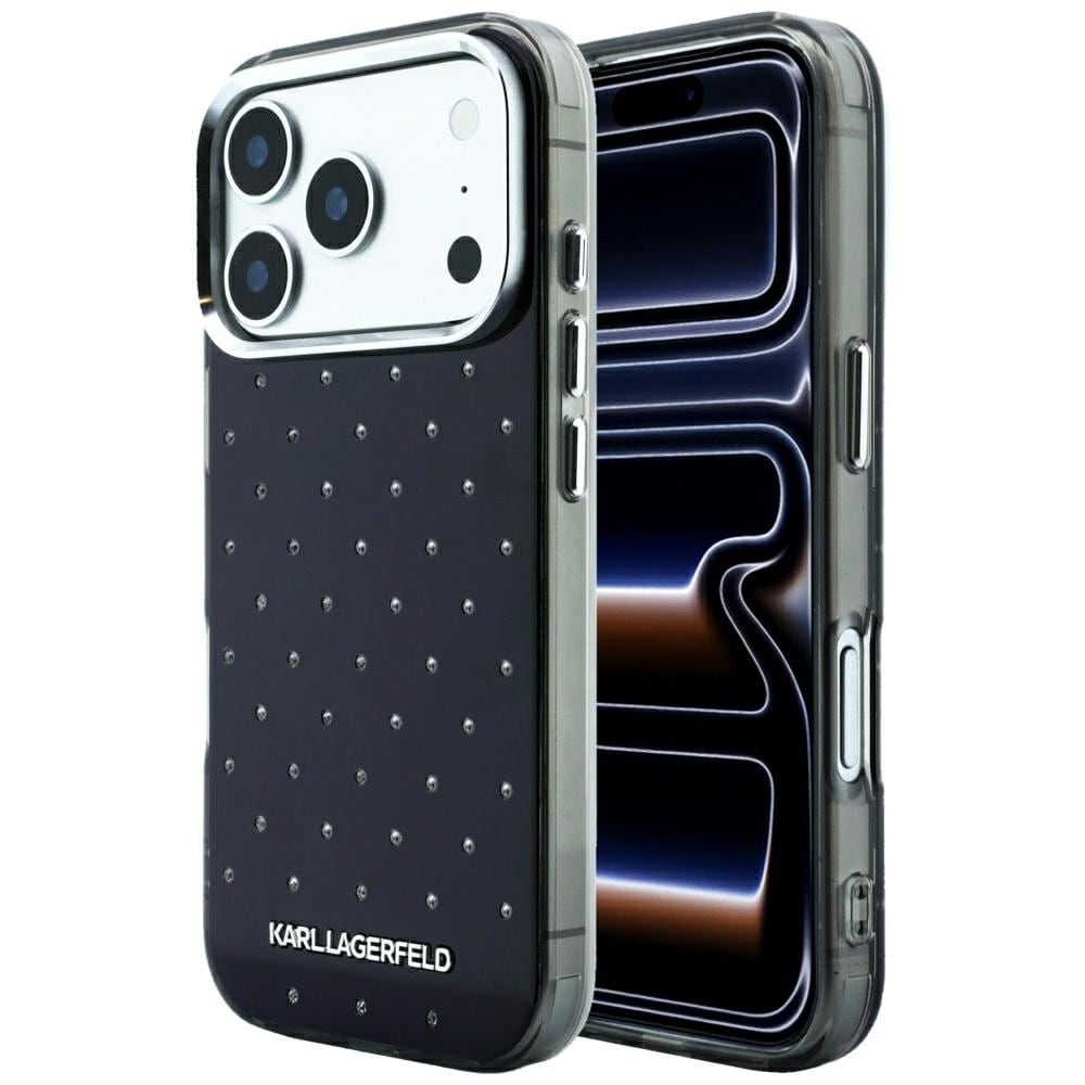 Karl Lagerfeld IML-etui med strass overalt og galvaniseret logo til iPhone 17 Pro / 18 Pro – Sort