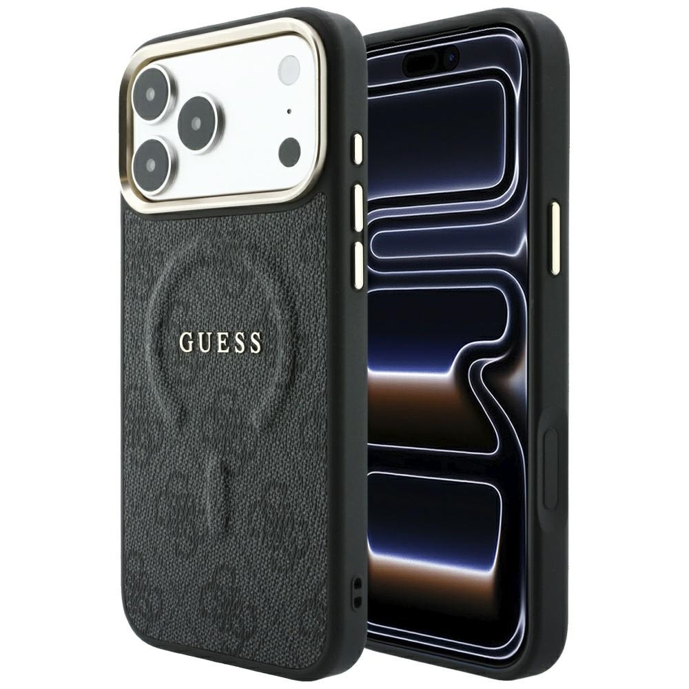 Guess præget 4G Classic MagSafe-etui til iPhone 17 Pro / 18 Pro – Sort