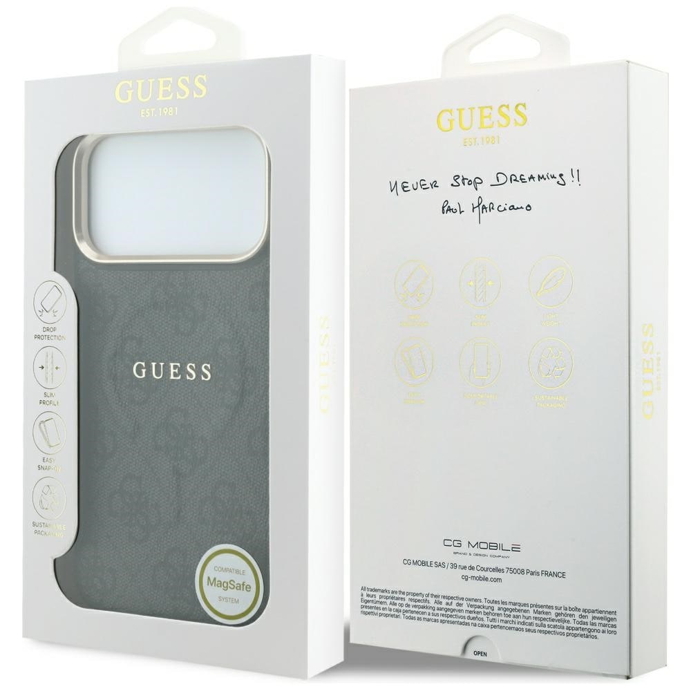 Guess præget 4G Classic MagSafe-etui til iPhone 17 Pro / 18 Pro – Sort