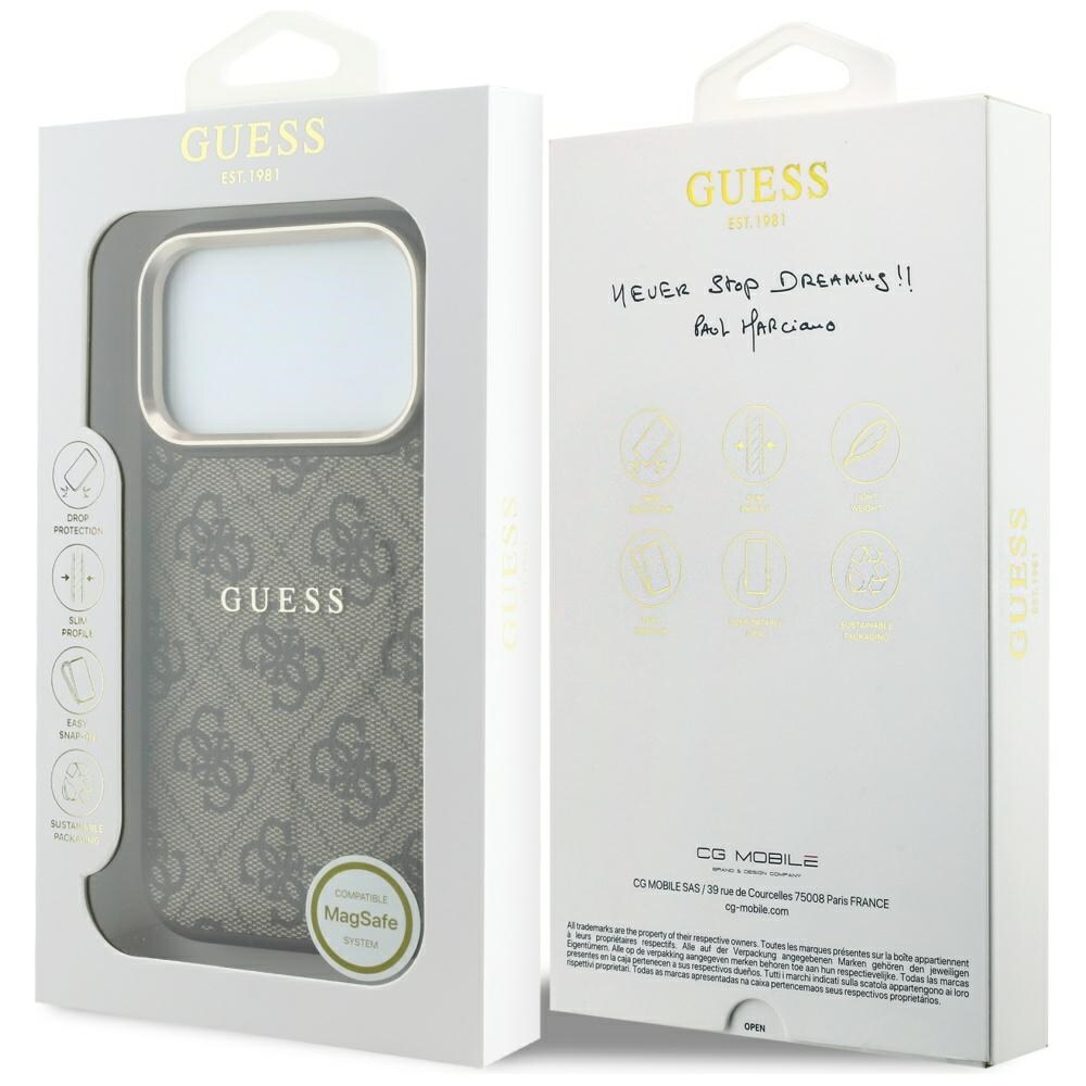 Guess præget 4G Classic MagSafe-etui til iPhone 17 Pro Max / 18 Pro Max – brun