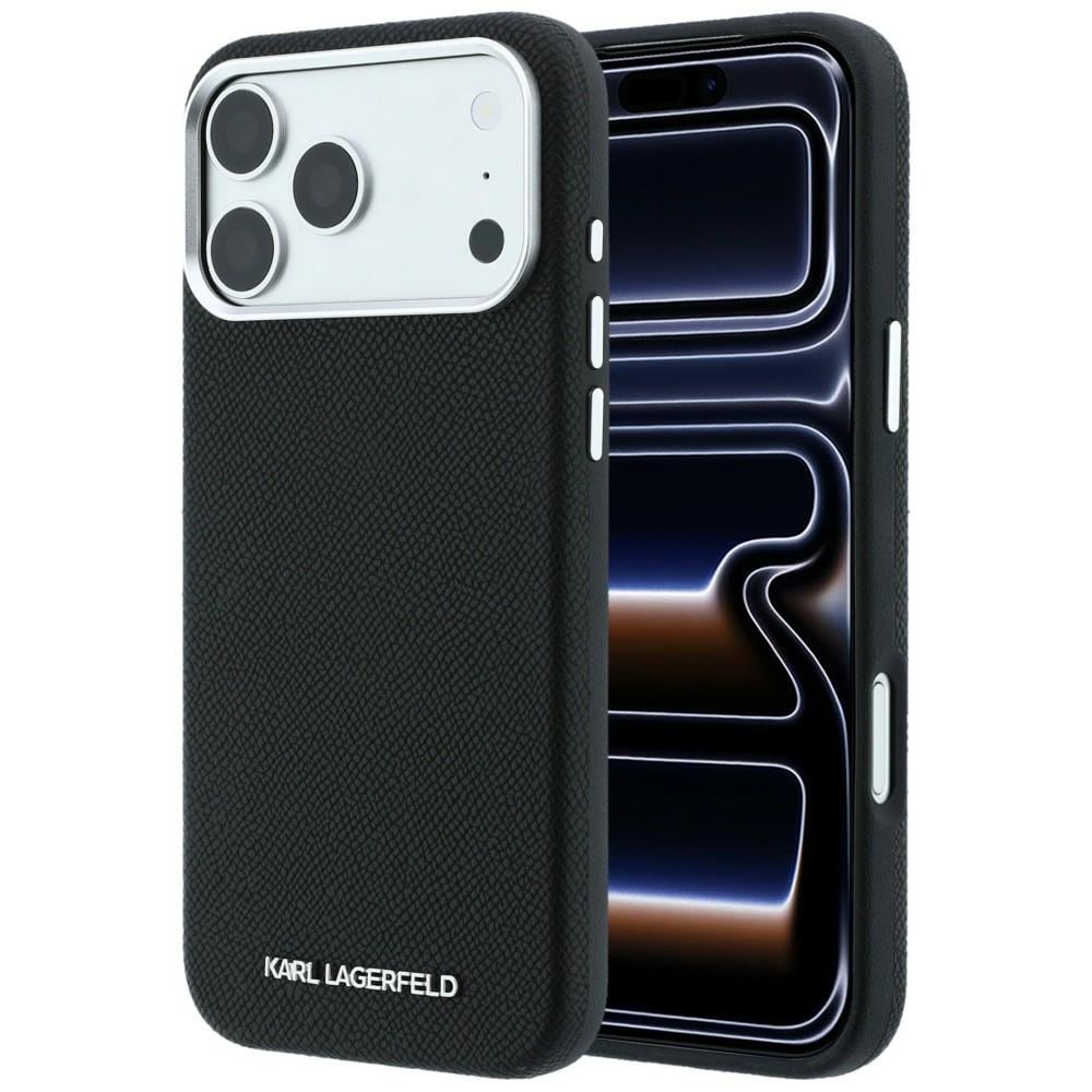 Karl Lagerfeld MagSafe-etui m. struktureret overflade & aflangt logo til iPhone 17/18 Pro – Sort