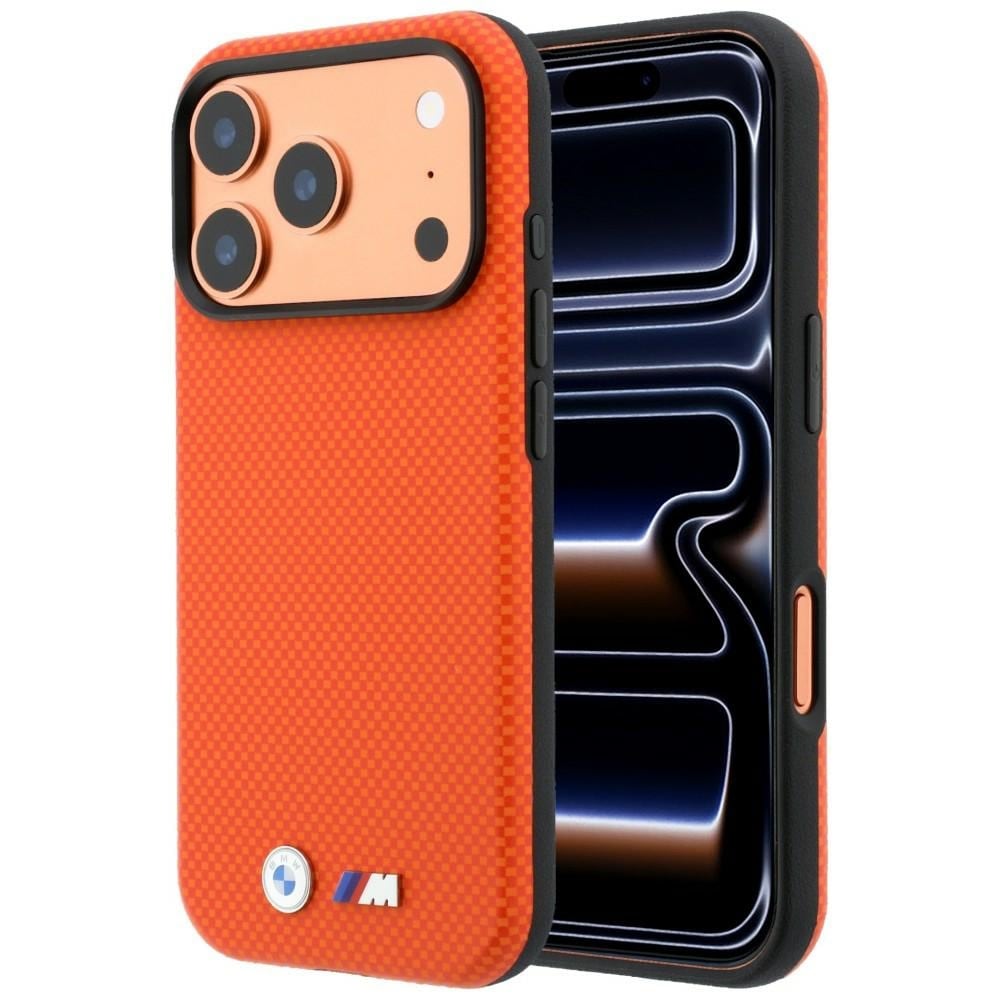 BMW M Quadrille Kevlar Metal Logo MagSafe-etui til iPhone 17 Pro / 18 Pro – Orange