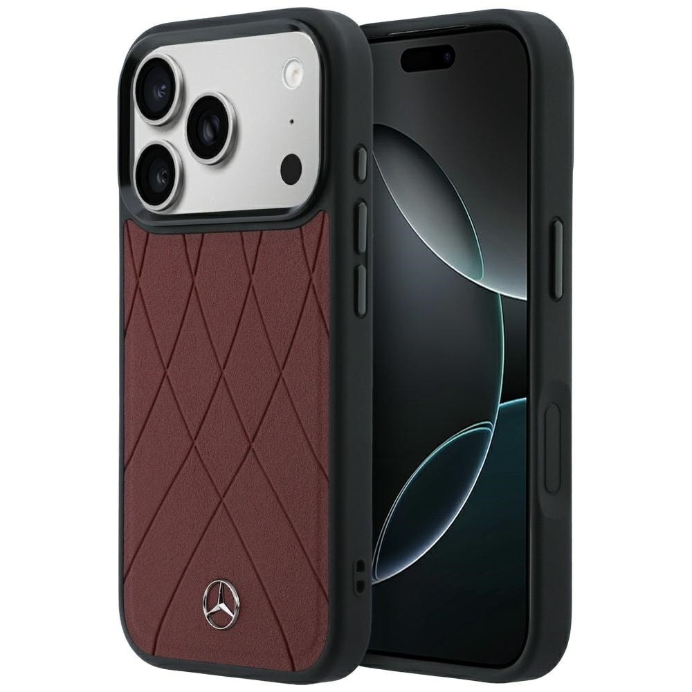 Mercedes læderetui med krydsende linjer og MagSafe til iPhone 17 Pro / 18 Pro – bordeaux
