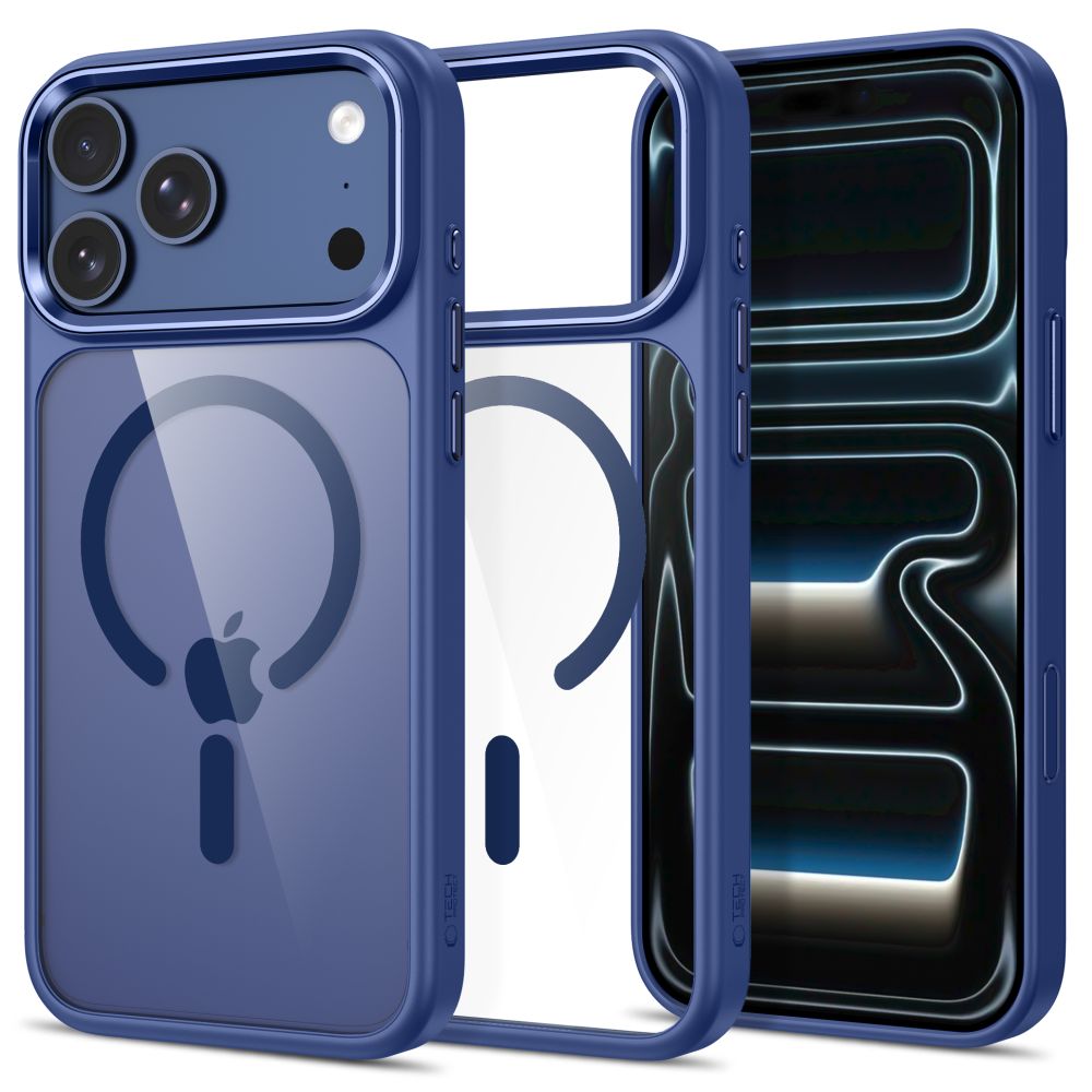 Tech-Protect Magmat Magsafe CC-etui til iPhone 17 Pro / 18 Pro – marineblå og gennemsigtig