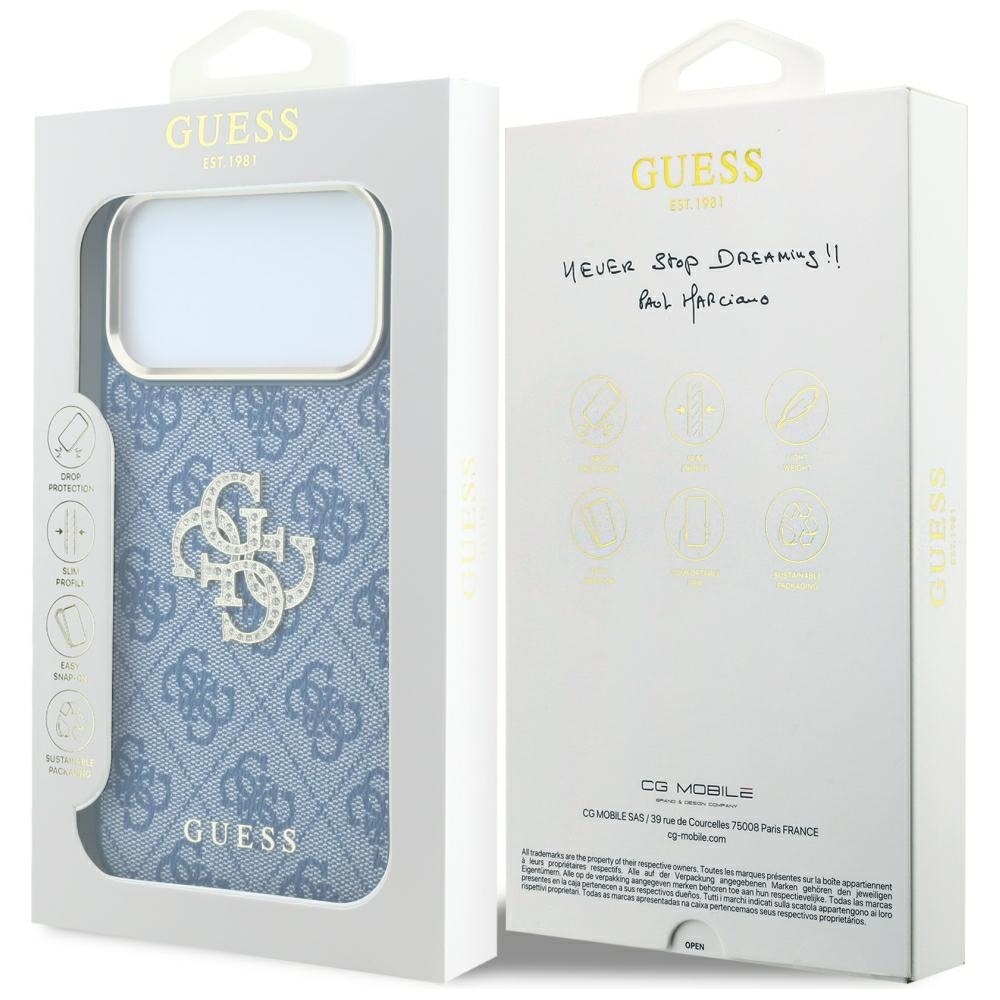 Guess 4G & Big Strass Logo-etui til iPhone 18 Pro / 17 Pro – Blå