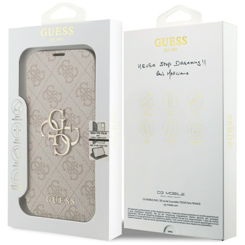 Guess Book 4G metal-logo-etui til iPhone 18 Pro / 17 Pro – lyserød