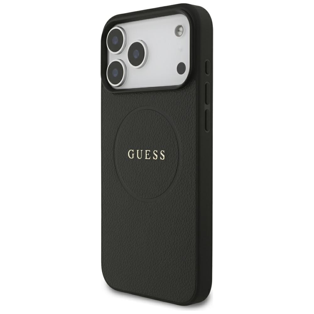Guess Grained Gold Ring MagSafe-etui til iPhone 18 Pro Max / 17 Pro Max – Sort
