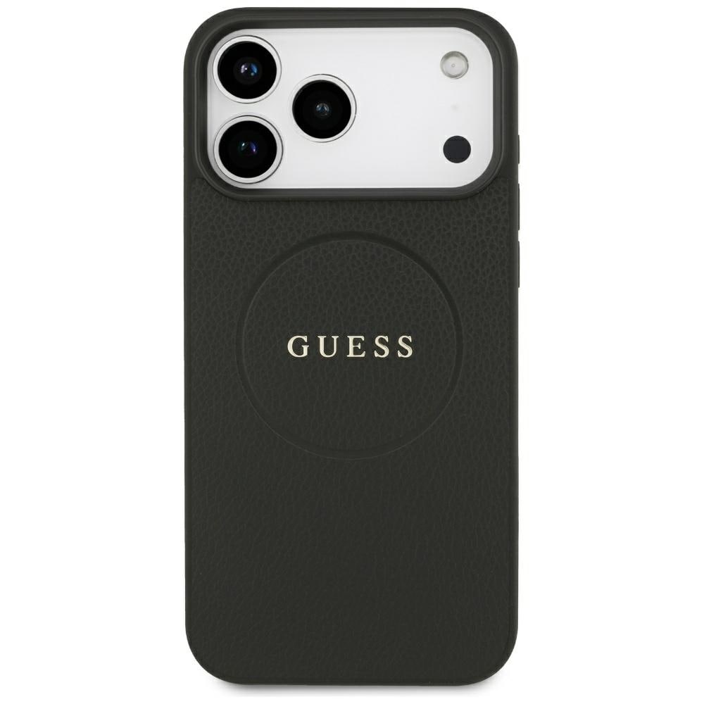 Guess Grained Gold Ring MagSafe-etui til iPhone 18 Pro Max / 17 Pro Max – Sort