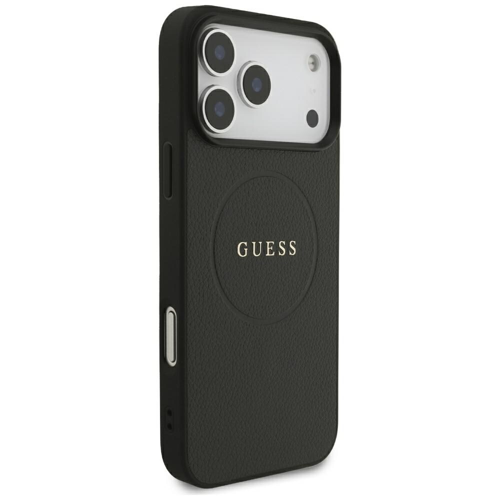 Guess Grained Gold Ring MagSafe-etui til iPhone 18 Pro Max / 17 Pro Max – Sort