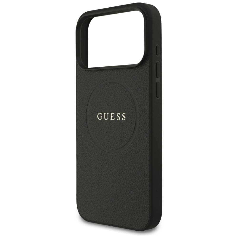 Guess Grained Gold Ring MagSafe-etui til iPhone 18 Pro Max / 17 Pro Max – Sort