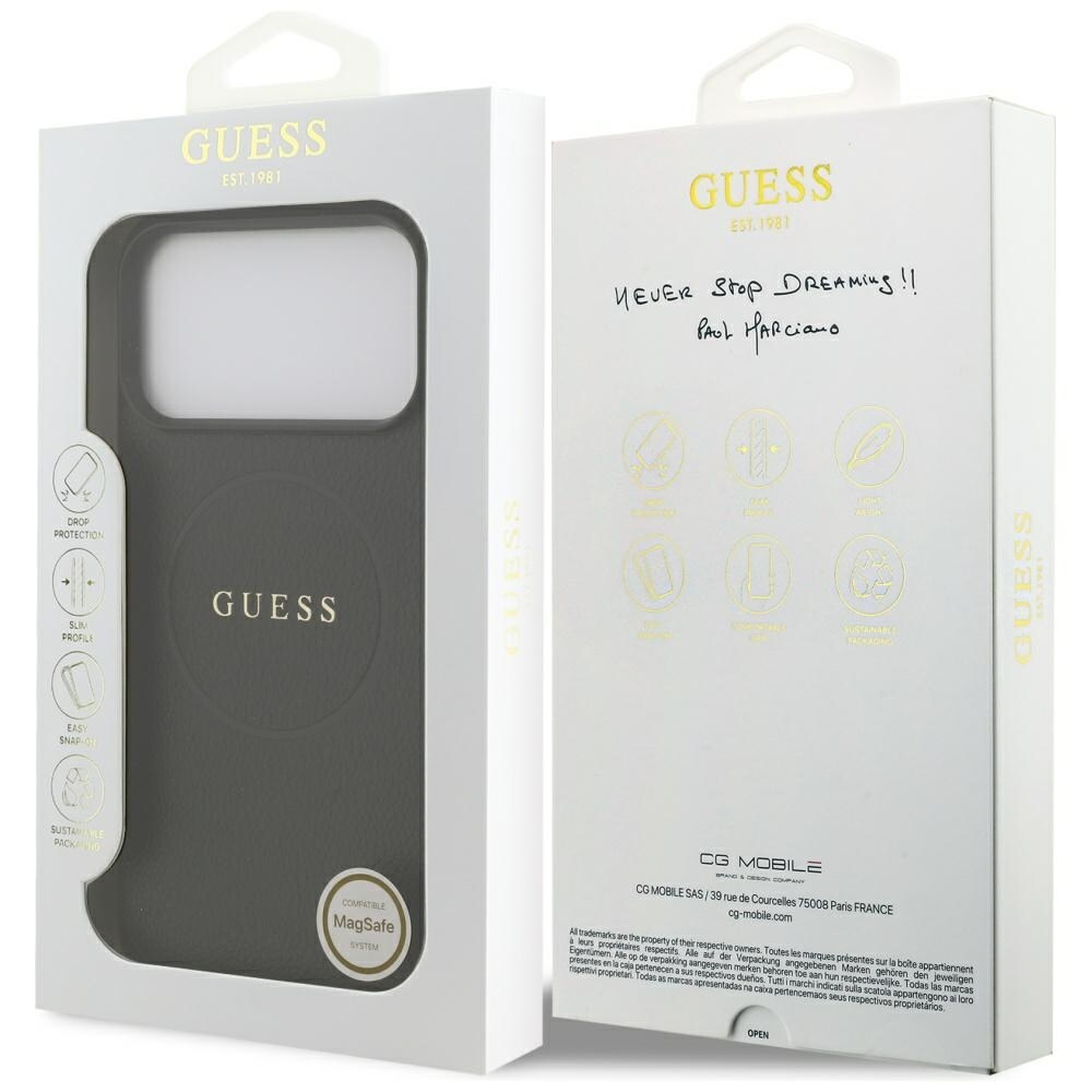 Guess Grained Gold Ring MagSafe-etui til iPhone 18 Pro Max / 17 Pro Max – Sort