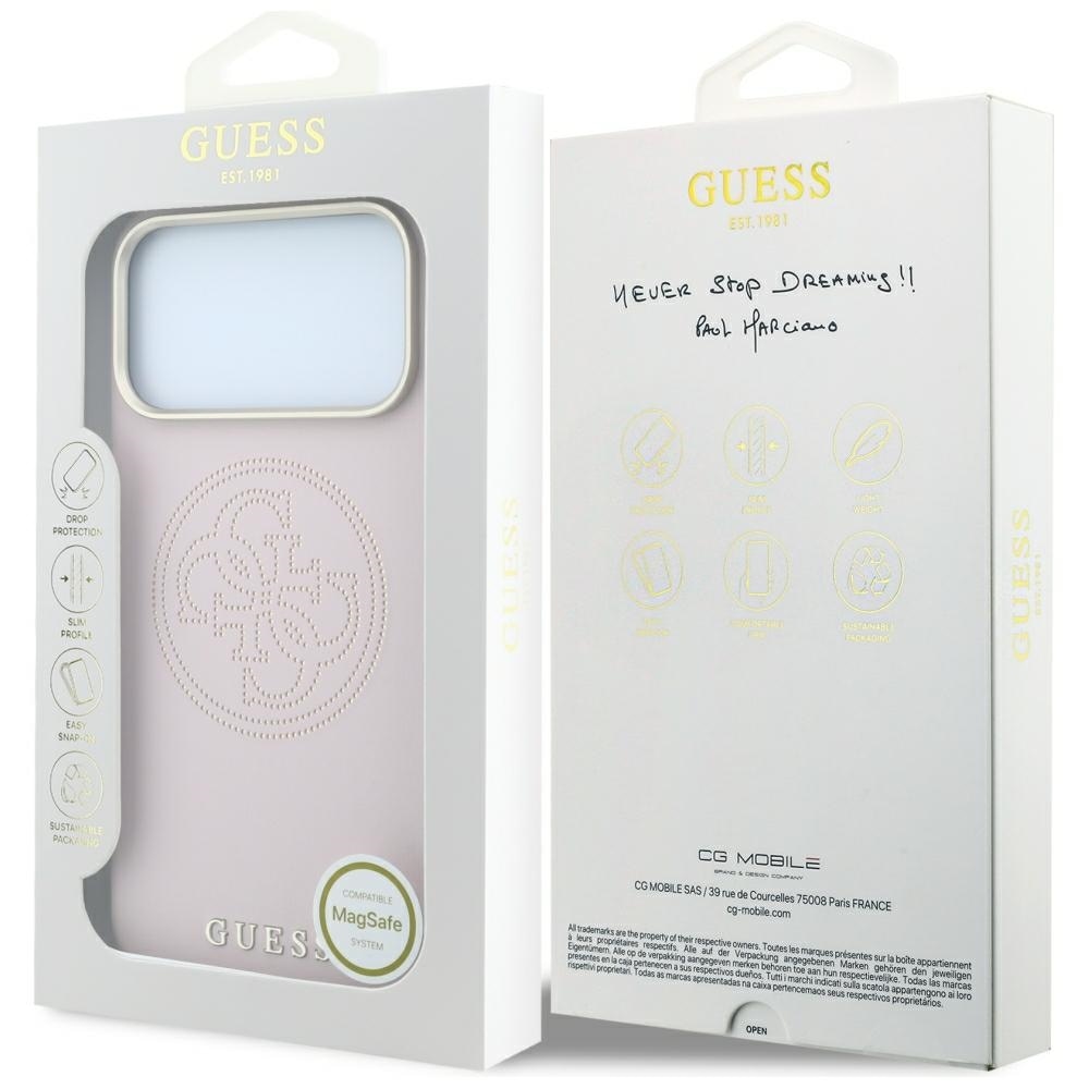 Guess Perforeret 4G-guldlogo Magsafe-etui til iPhone 17 Pro / 18 Pro – lyserød