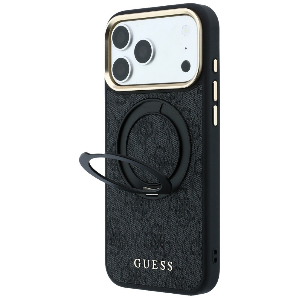 Guess Ring Stand 360 4G Classic Logo MagSafe-etui til iPhone 17 Pro / 18 Pro – Sort