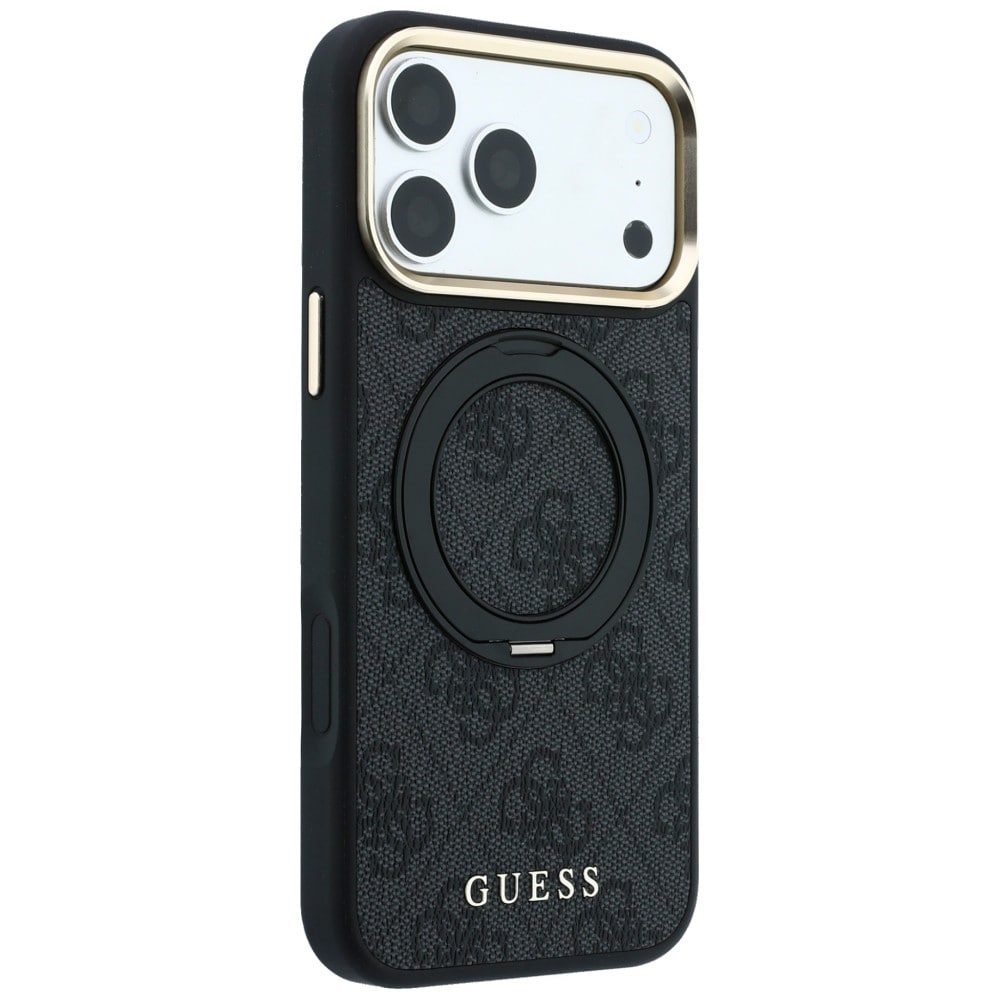 Guess Ring Stand 360 4G Classic Logo MagSafe-etui til iPhone 17 Pro / 18 Pro – Sort