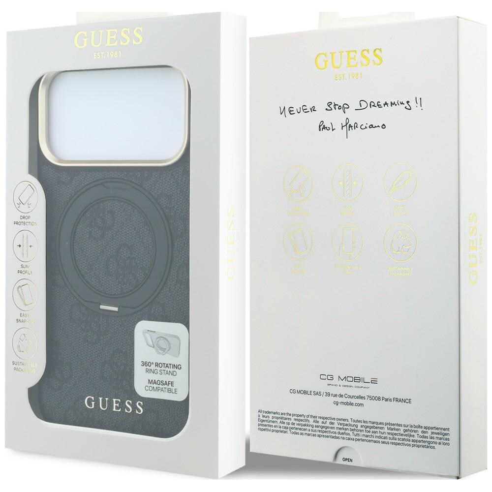 Guess Ring Stand 360 4G Classic Logo MagSafe-etui til iPhone 17 Pro / 18 Pro – Sort