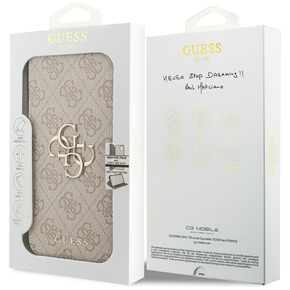 Guess Book 4G metal-logo-etui til iPhone 18 Pro Max / 17 Pro Max – lyserød