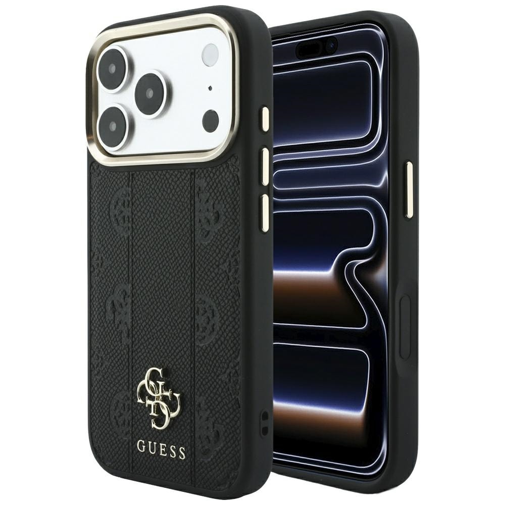 Guess Stripe Peony 4G Logo MagSafe-etui til iPhone 17 Pro Max / 18 Pro Max – Sort
