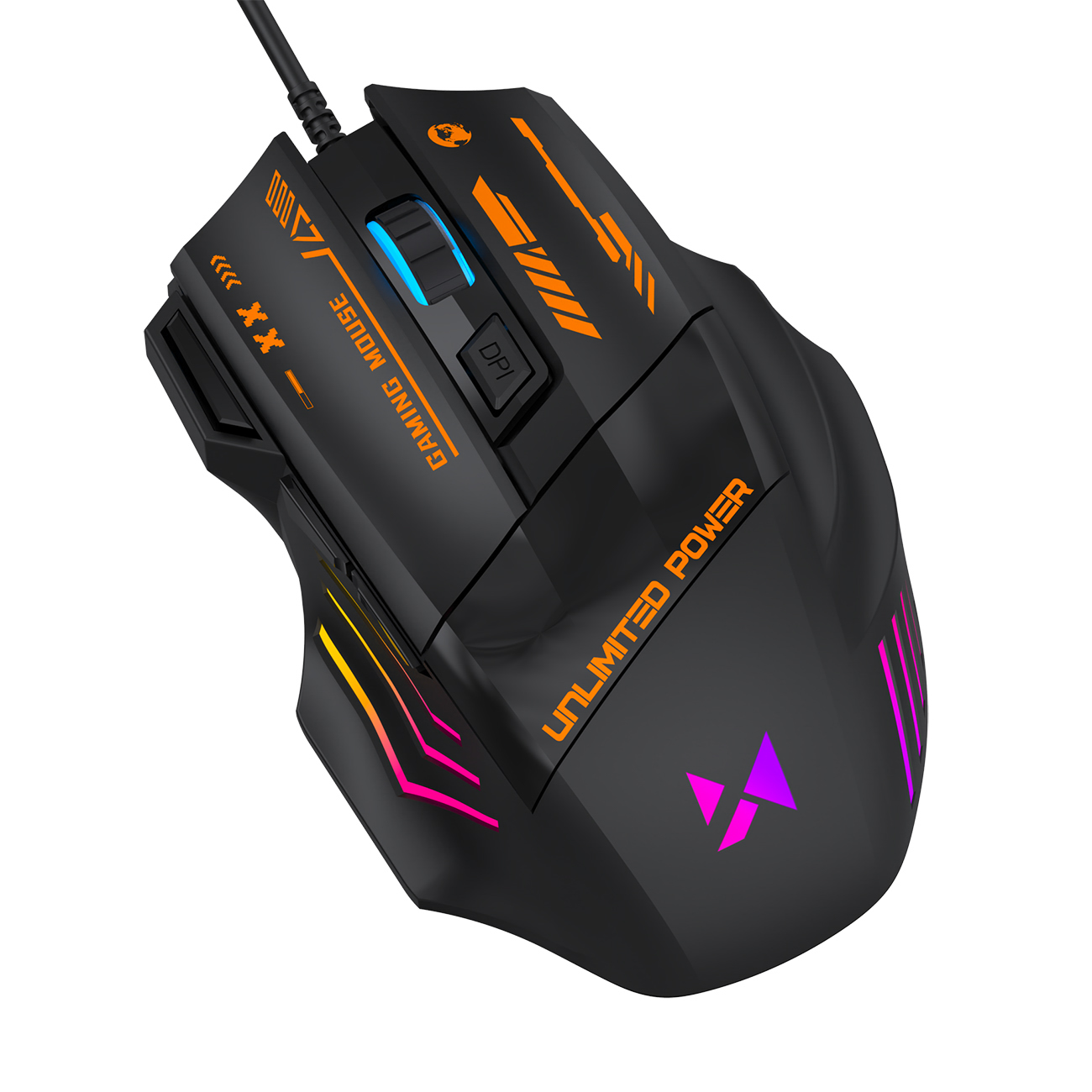 Wozinsky WMGK-1179W kablet optisk gamingmus med 7200 DPI og baggrundsbelysning – sort