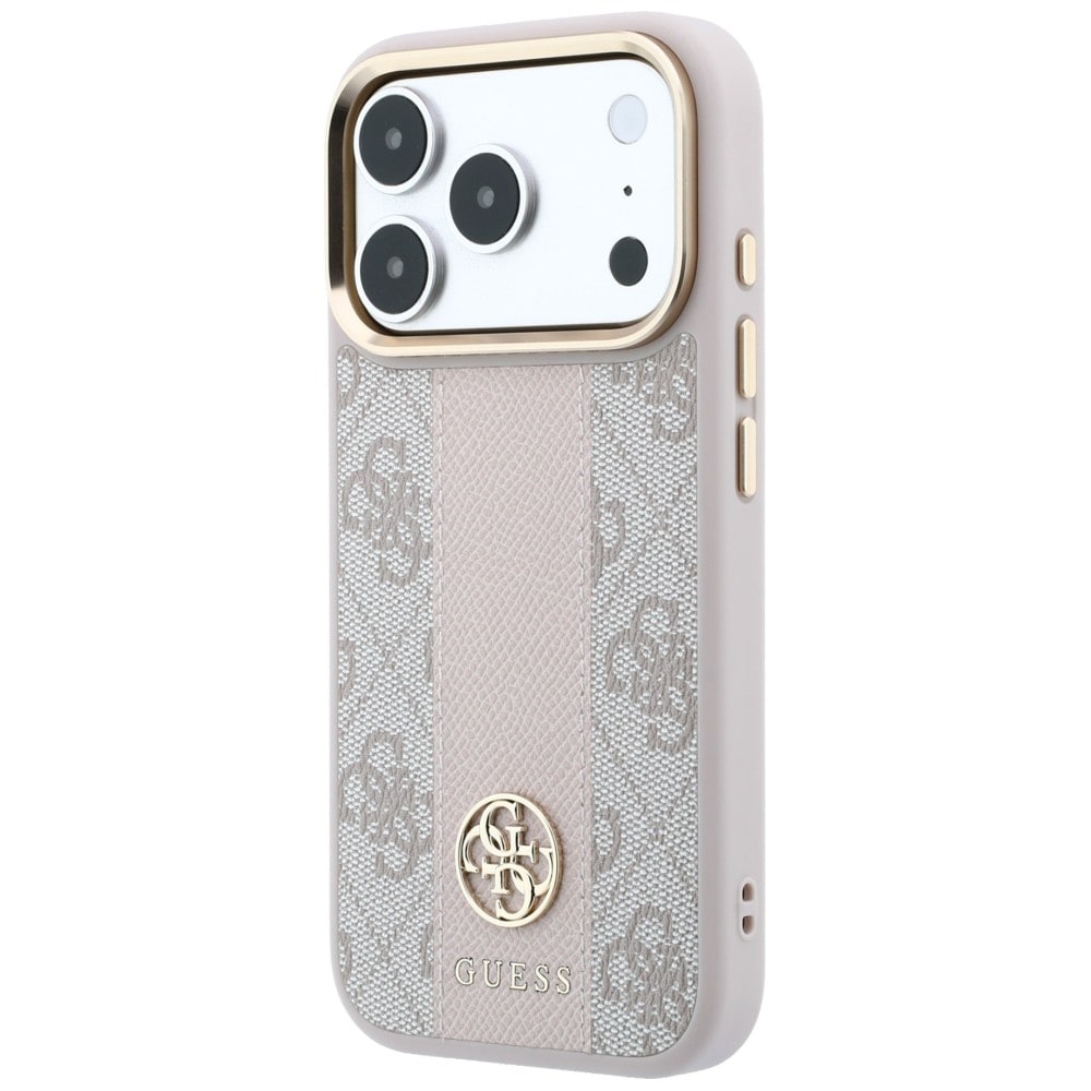 Guess 4G m. Stripe-logoer (runde & Classic) – MagSafe-etui til iPhone 17/18 Pro Max – lyserød