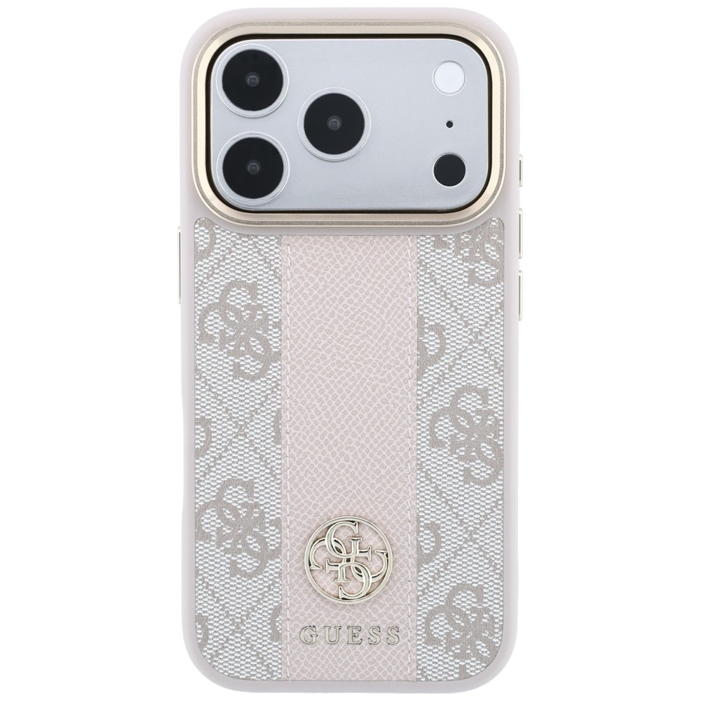 Guess 4G m. Stripe-logoer (runde & Classic) – MagSafe-etui til iPhone 17/18 Pro Max – lyserød
