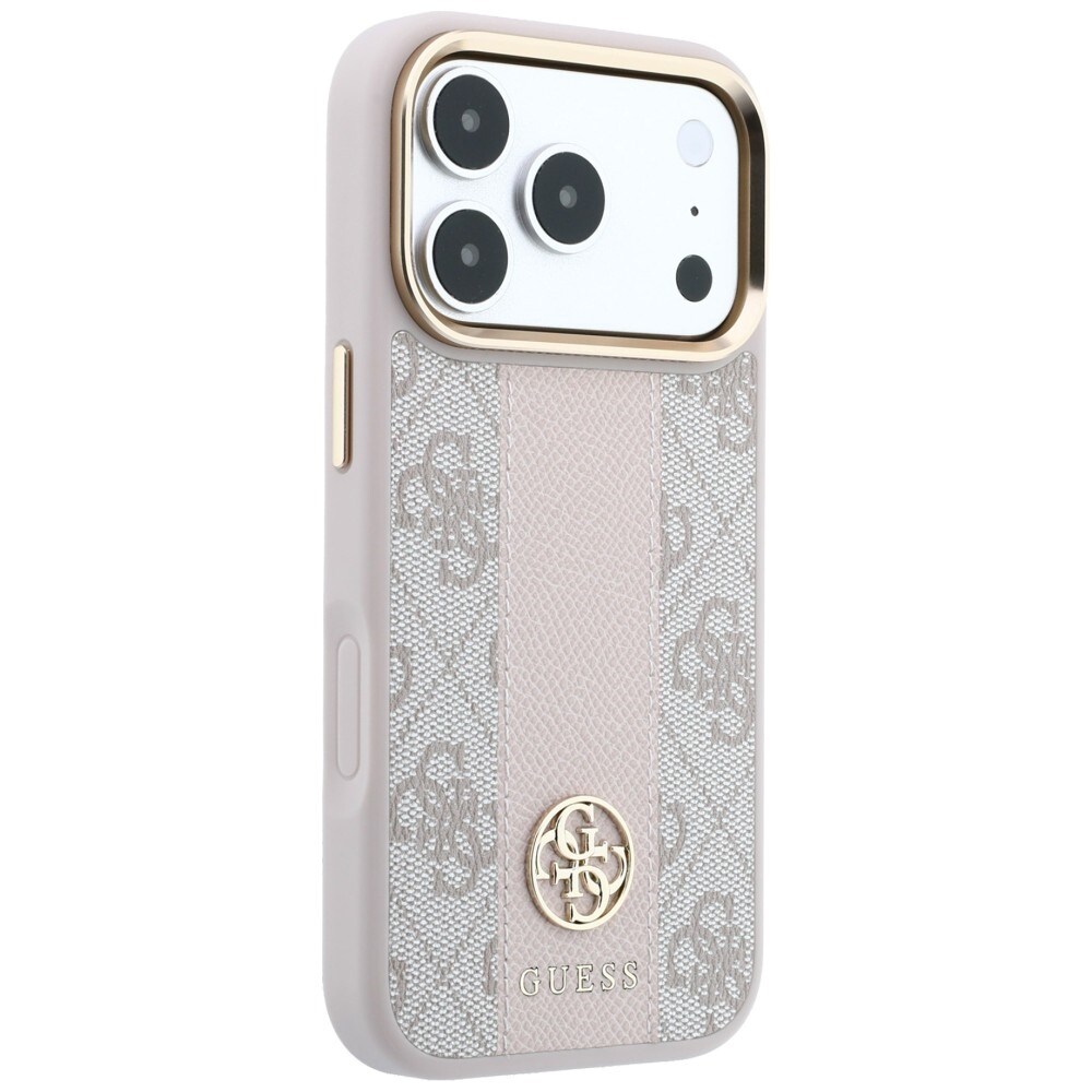Guess 4G m. Stripe-logoer (runde & Classic) – MagSafe-etui til iPhone 17/18 Pro Max – lyserød