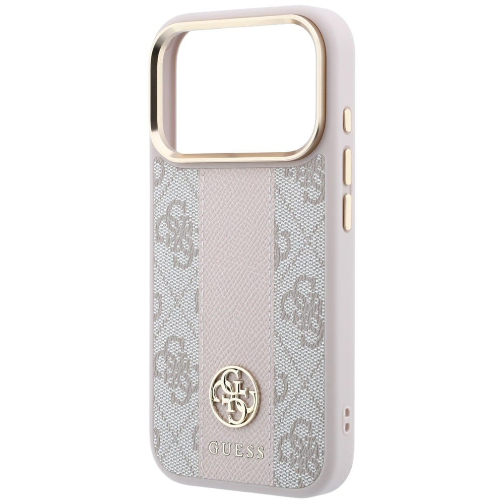 Guess 4G m. Stripe-logoer (runde & Classic) – MagSafe-etui til iPhone 17/18 Pro Max – lyserød