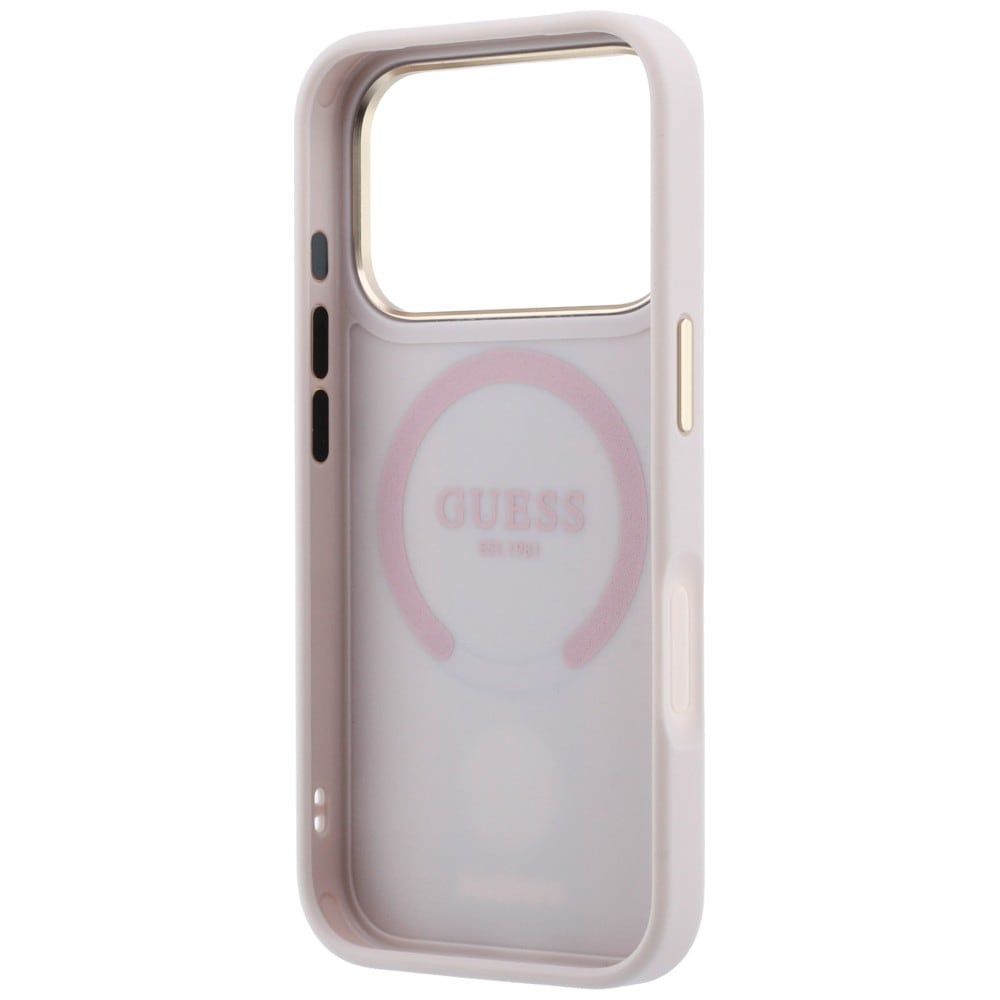 Guess 4G m. Stripe-logoer (runde & Classic) – MagSafe-etui til iPhone 17/18 Pro Max – lyserød