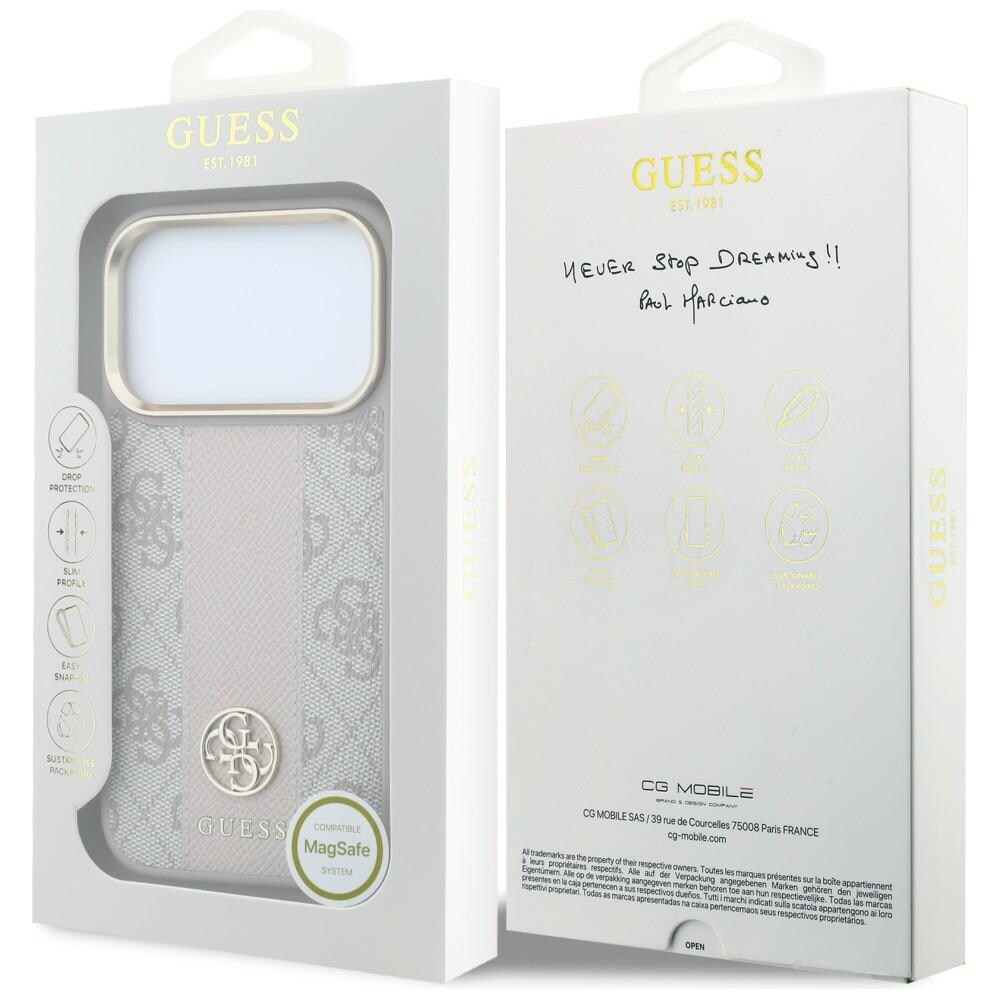 Guess 4G m. Stripe-logoer (runde & Classic) – MagSafe-etui til iPhone 17/18 Pro Max – lyserød