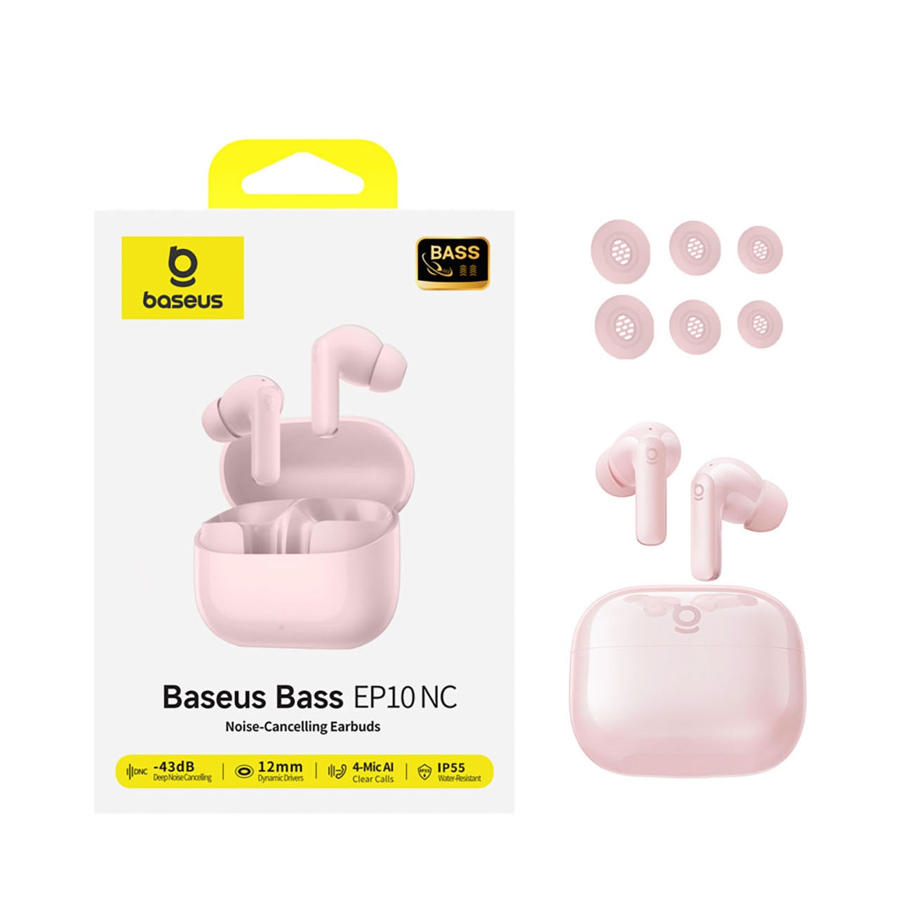 Baseus Bass EP10 TWS trådløse in-ear-hovedtelefoner med ANC – lyserød