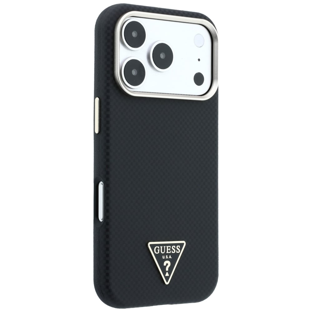 Guess Kevlar-etui med trekantet logo og MagSafe til iPhone 17 Pro / 18 Pro – Sort