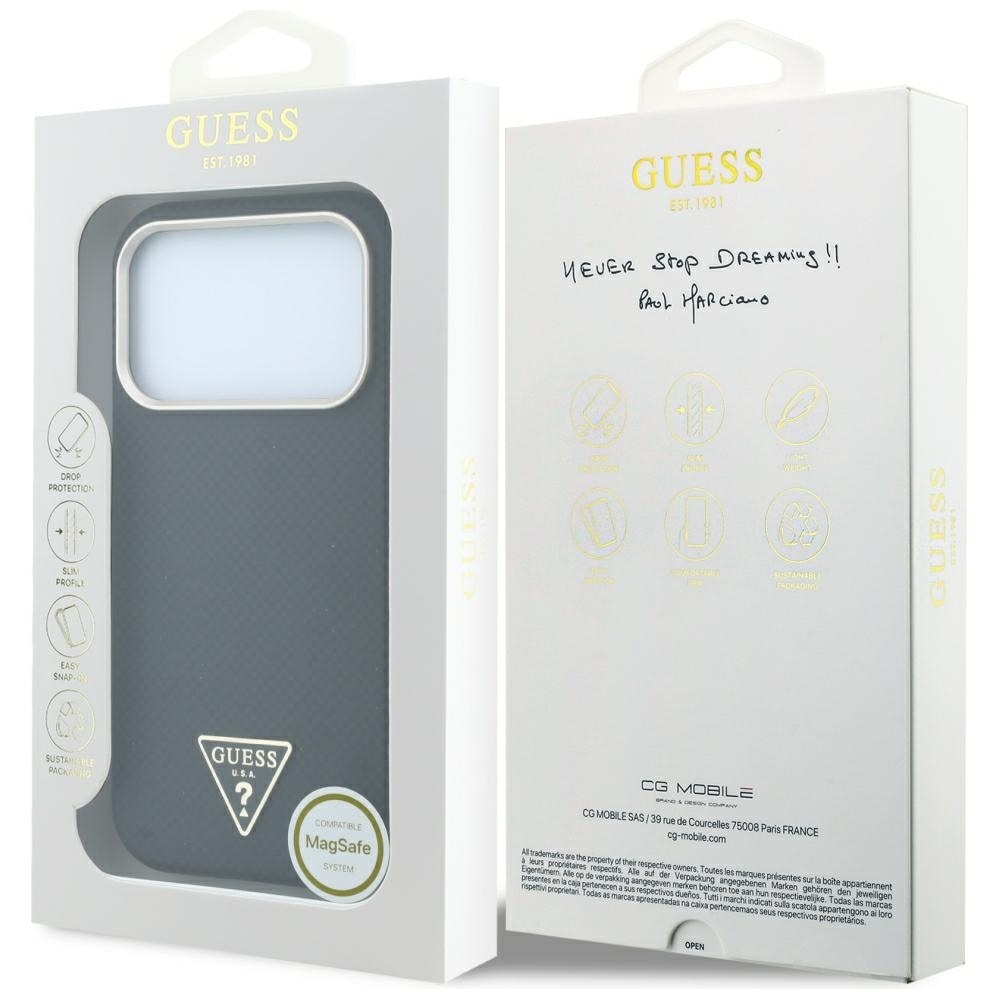 Guess Kevlar-etui med trekantet logo og MagSafe til iPhone 17 Pro / 18 Pro – Sort